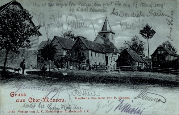 Moonlight Postcard Ober Mossau Mossautal in the Odenwald, Gasthof zum Ross