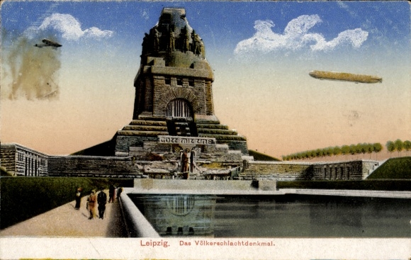 Ak Leipzig, Völkerschlachtdenkmal, Zeppelin