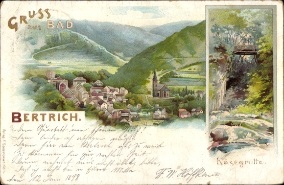Chromo-Litho Bad Bertrich on the Moselle Eifel, panorama, cheese grotto
