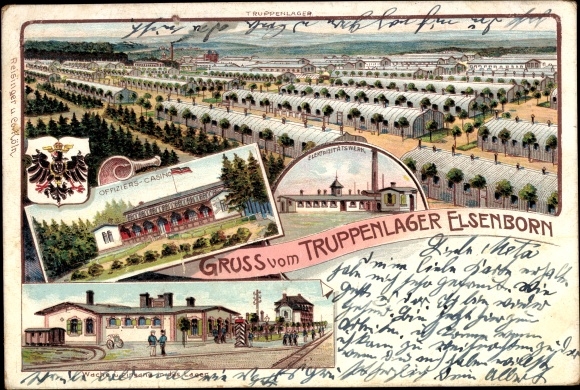 litho Elsenborn Bütgenbach Wallonië Luik, militair kamp, wacht en ingang, officiersmess