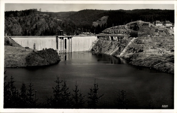 Postcard Saale Orla Kreis, construction of the Bleiloch Dam
