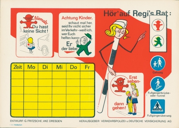 Timetable of the GDR traffic police and Deutsche Versicherung AG, Regi's Council on Road Safety around 1970