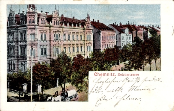 Postcard Chemnitz, Reichstraße, building, carriage