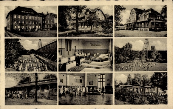 Postcard Bad Sassendorf in Westphalia, children's hospital, exterior view, bedroom, garden views