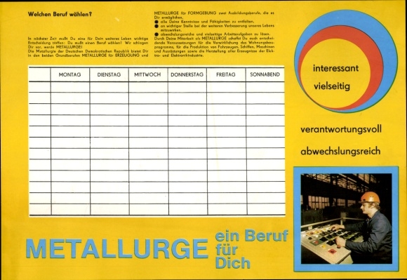 Timetable GDR job metallurgy for shaping, a job for you around 1970