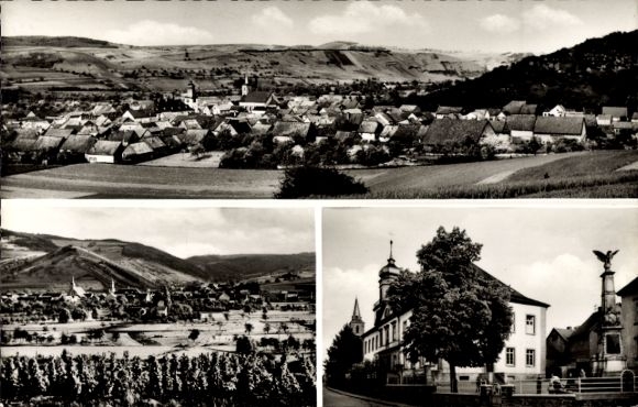 Postcard Merxheim an der Nahe, panorama, monument, town hall