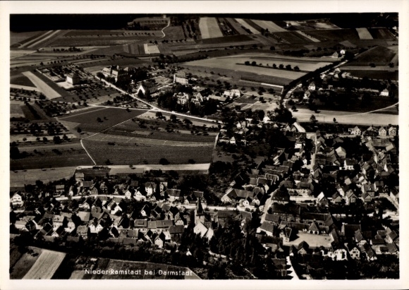 Postcard Nieder Ramstadt Mühltal in the Odenwald, aerial photograph