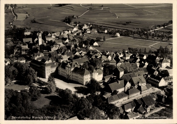 Postcard Bad Wurzach in Upper Swabia, aerial photograph, Salvatorkolleg