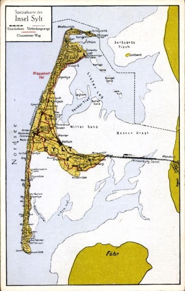 Maps Postcard Island Sylt, Westerland, List, Hindenburgdamm, Föhr