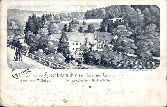Chromo-Litho Deuben Freital in Saxony, Rabenauer Grund, Spechtritzmühle