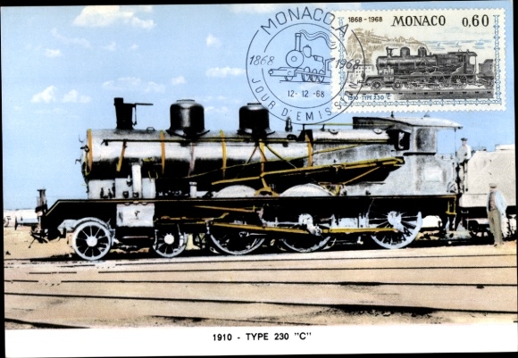 Maximum Postcard Monegasque Railway, steam locomotive type 230 C, 1910