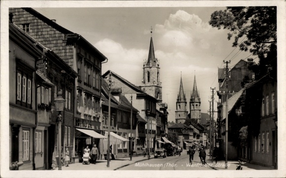 Picture PC Mühlhausen in Thuringia, city view, Thuringia, Wanfrieder Straße, old buildings, church tower