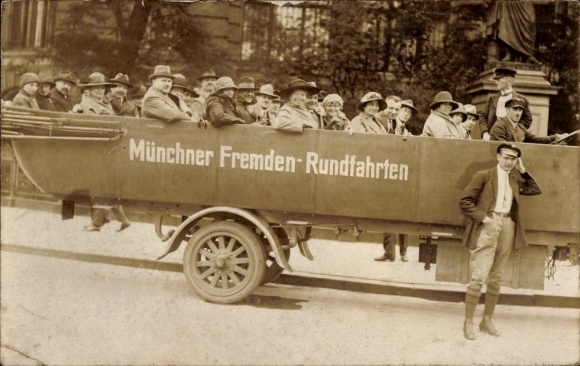 Foto Ak Münchner Fremden-Rundfahrten, Reklame