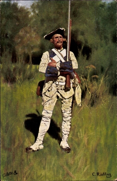 Artist Postcard Röchling, C., Soldier in Uniform with Bayonet