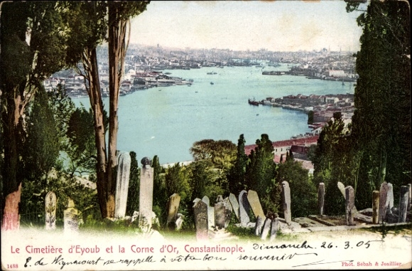 Ak Konstantinopel Istanbul Türkei, Cimetière d'Eyoub, Corne d'Or, Constantinople, Wasseransicht, 