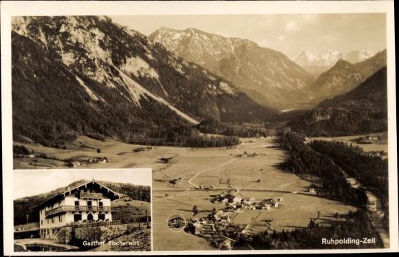 Ak Zell Ruhpolding Bayern, Gasthof Fischerwirt, Panorama