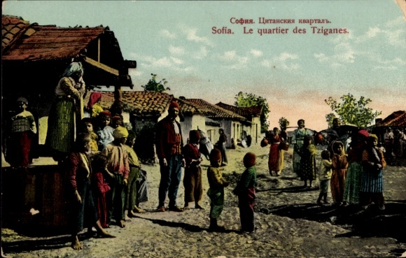 Postcard Sofia Bulgaria, Tziganes district, Bulgarians on the street