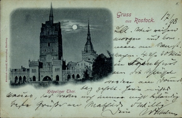 Mondschein Ak Hansestadt Rostock, Kröpeliner Tor