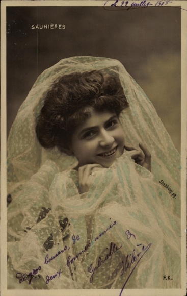 Postcard Varieté artist Saunières, portrait