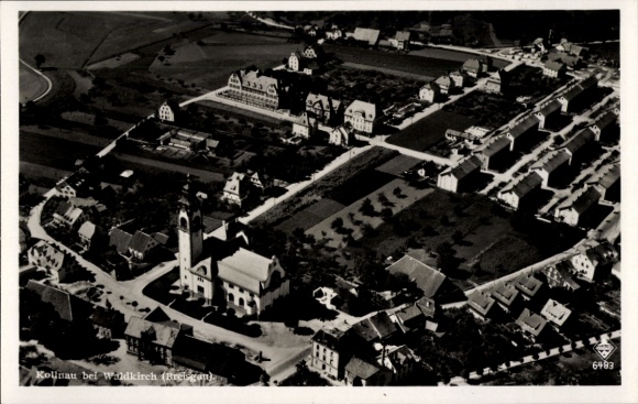 Postcard Kollnau Waldkirch in the Black Forest, aerial photograph, church, residential building, landscape