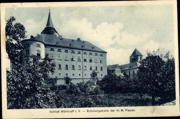 Ak Pausa Mühltroff in Vogtland Saksen, kasteel, herstellingsoord van HM Plauen
