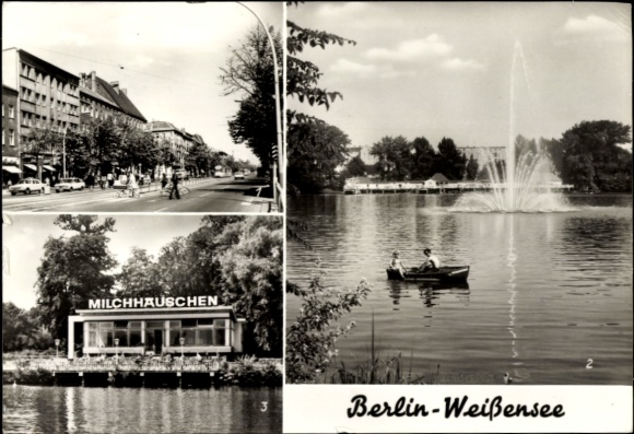 Postcard Berlin Weißensee, Klement Gottwald Allee, Weiße See, Milchhäuschen