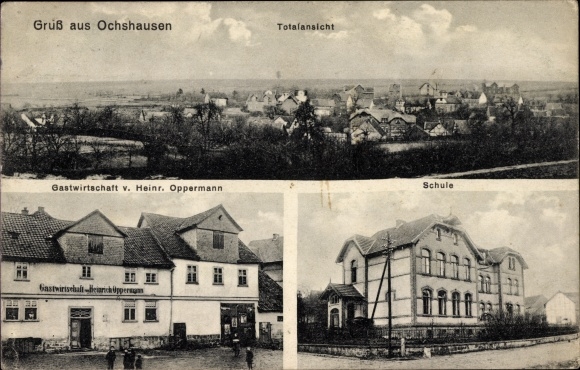 Postcard Ochshausen Lohfelden in Hesse, general view, inn, school