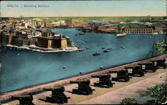 Postcard Valletta Malta, Saluting Battery, fortress, saluting cannons