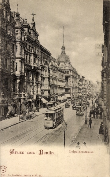 Postcard Berlin Mitte, Alexanderplatz, street view, tram, Leipzigerstraße