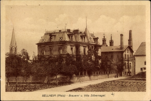 Postcard Bellheim in the Palatinate, brewery and Villa Silbernagel