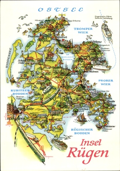 Landkarten Ak Bergen auf der Insel Rügen, Hiddensee, Stralsund