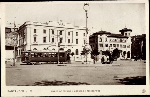 Postcard Santander Cantabria Spain, Bank of Spain and Post and Telegraph