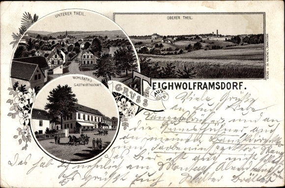 Vorläufer Litho Teichwolframsdorf in Thüringen, Oberer Teil, unterer Teil, Wohlrath's Gastwirtschaft