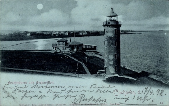 Moonlight Postcard Cuxhaven in Lower Saxony, lighthouse, sea, shore