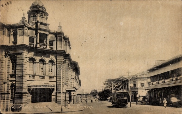 Postcard Colombo Ceylon Sri Lanka, Main Street, Tram