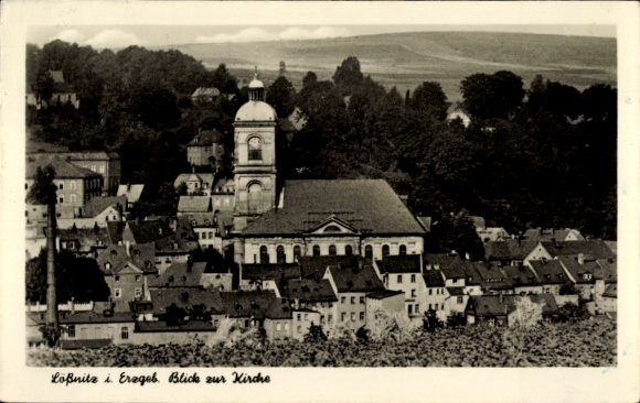 Postcard Lößnitz in the Ore Mountains, view of the church