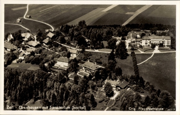 Ak Zell Ebenhausen Schäftlarn in Opper-Beieren, gedeeltelijk zicht met sanatorium, luchtfoto