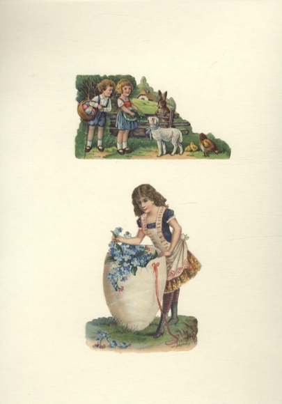 2 wafers children with colorful Easter eggs, flowers, rabbit, chick, lamb, approx. 6 x 11 cm and 12 x 8 cm