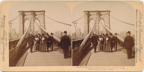 Stereo Photo New York City USA, On the Promenade, Brooklyn Bridge
