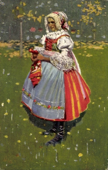 Artist Postcard Uprka, J., Woman in Slovak costume