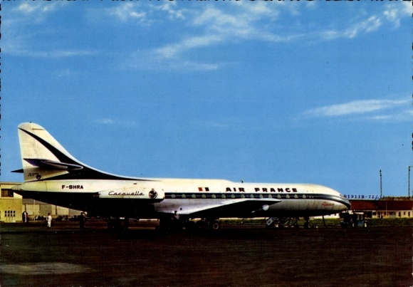 Postcard Berlin Reinickendorf Tegel, Tegel Airport, Airplane, Air France, Caravelle F-SHRA