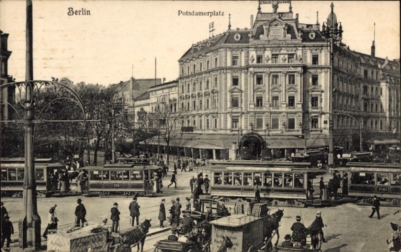 Ak Berlin Tiergarten, Potsdamer Platz, Straßenbahnen