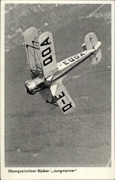 Postcard German Air Force, Bücker Bü 133 Jungmeister exercise single seater, D-EQOA