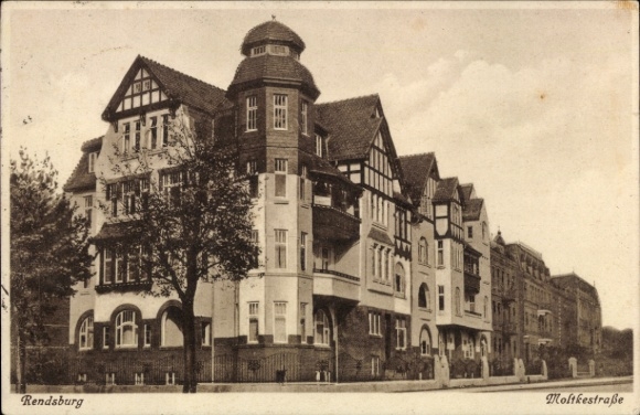 Postcard Rendsburg, building in Moltkestraße