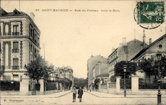 Ak Saint Maurice Val-de-Marne, Straße mit Bäumen, zwei Kinder, Häuser, Poststempel, P. Marmuse