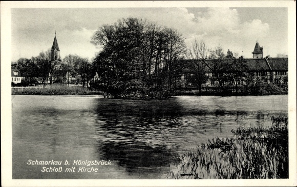 Postcard Schmorkau Neukirch Sachsen, castle with church seen from the water