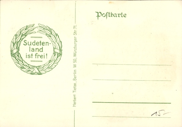 Maps Postcard Greater Germany, Anschluss Sudetenland, Day of Liberation