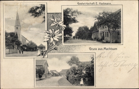 PC Machtsum Harsum in Lower Saxony, church, inn E. Hartmann, street section