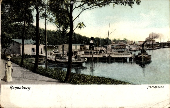 Postcard Rendsburg in Schleswig Holstein, harbor