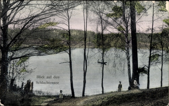 Postcard Berlin Zehlendorf, Schlachtensee, view of the trees, water